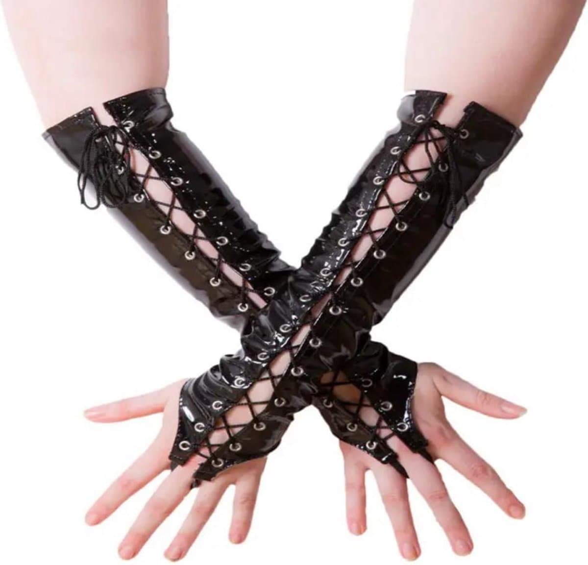 Sexy Handschoenen- Zwart -handschoen Glans Shiny Lakleer- valentijn - dancing dans accessoiren — afbeelding 1