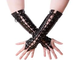 Sexy Handschoenen- Zwart -handschoen Glans Shiny Lakleer- valentijn - dancing dans accessoiren