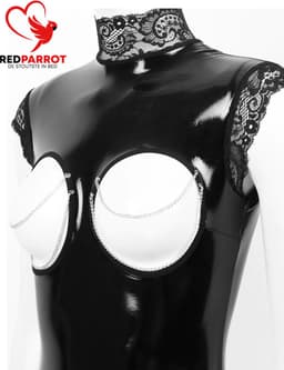 Latex Wetlook Jumpsuit - Open Kruis En Borsten - Erotisch - Ketting - Kant — thumbnail 7