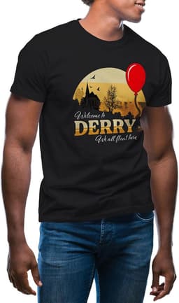 Horror T-Shirt Geïnspireerd op Klassieke Stephen King Roman - 'Welcome to Derry' Thema — thumbnail 3
