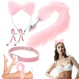 Volle Vos Kostuum Set - Met Pluche Staart， Oren Hoofdband， Halsband en Accessoires， voor Roleplay en Feesten，Roze — thumbnail 10