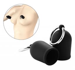 Nooitmeersaai - Tepelzuigers met ringetjes - Siliconen - Zwart - incl. ring voor gewichten — thumbnail 2