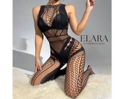 Elara - Mariellea - Bodystocking Erotische Lingerie met Open Kruis - Catsuit - S t/m XL - Sexy Dames Lingerie - Zwart