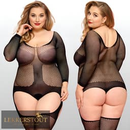 Plus Size Visnet Bodystocking Met Open Kruis - Zwart - Sexy Lingerie - One Size L-XXL (40-44) | LS014 — thumbnail 3