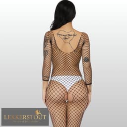 LekkerStout Visnet Catsuit met Driekwart Mouwen - Zwart - Open Kruis - One Size S-L | LS002 — thumbnail 3