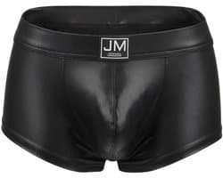 JOCKMAIL (JM) Lederlook Heren Boxershort – Sexy Zwarte Wetlook Trunks – Verleidelijke Faux Leather Heren Ondergoed - Maat L/XL