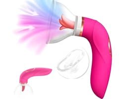 Tong Vibrator -Tepels - Lik en Zuig Functie - Vacuümpomp - Likkende Vagina Zuiger - Vibrator voor Vrouwen - Clitoris - Beffen - Seksspeeltje voor Vrouwen - Rood