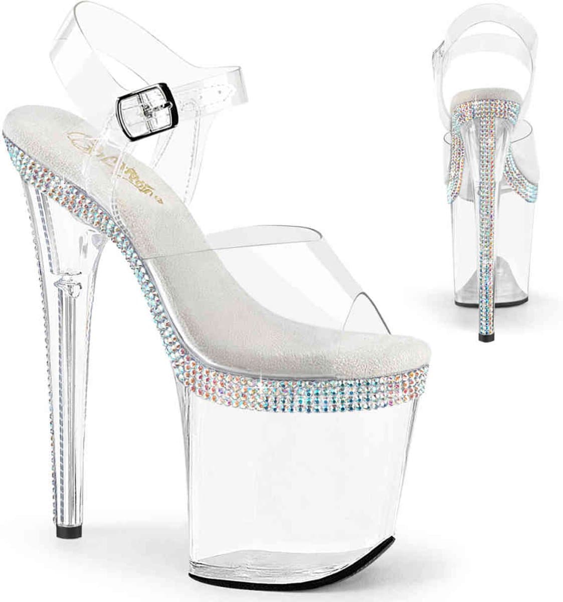 Pleaser - FLAMINGO808MLS Sandaal met enkelband, Paaldans schoenen - US 7 - 37 Shoes - Gebroken wit/Transparant — afbeelding 1