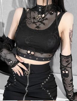 Crop Top Y2K Gothic Emo Black Punk Slim Fit - Dames T-Shirt voor Feest en Club — thumbnail 4