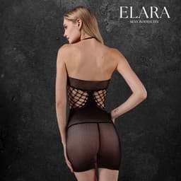 Elara Tirena – Sexy Bodydress van Visnet & Kant – Verleidelijke Mini Jurk met Stretch - Erotisch Body / Bodystocking – One Size – Zwart — thumbnail 5