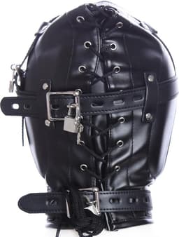 Banoch - Foraminis Hood Black - Zwart bondage masker van PU Leer | BDSM — thumbnail 7