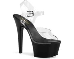 Pleaser - ASPIRE608 Sandaal met enkelband, Paaldans schoenen - Paaldans schoenen - 41 Shoes - Zwart/Transparant