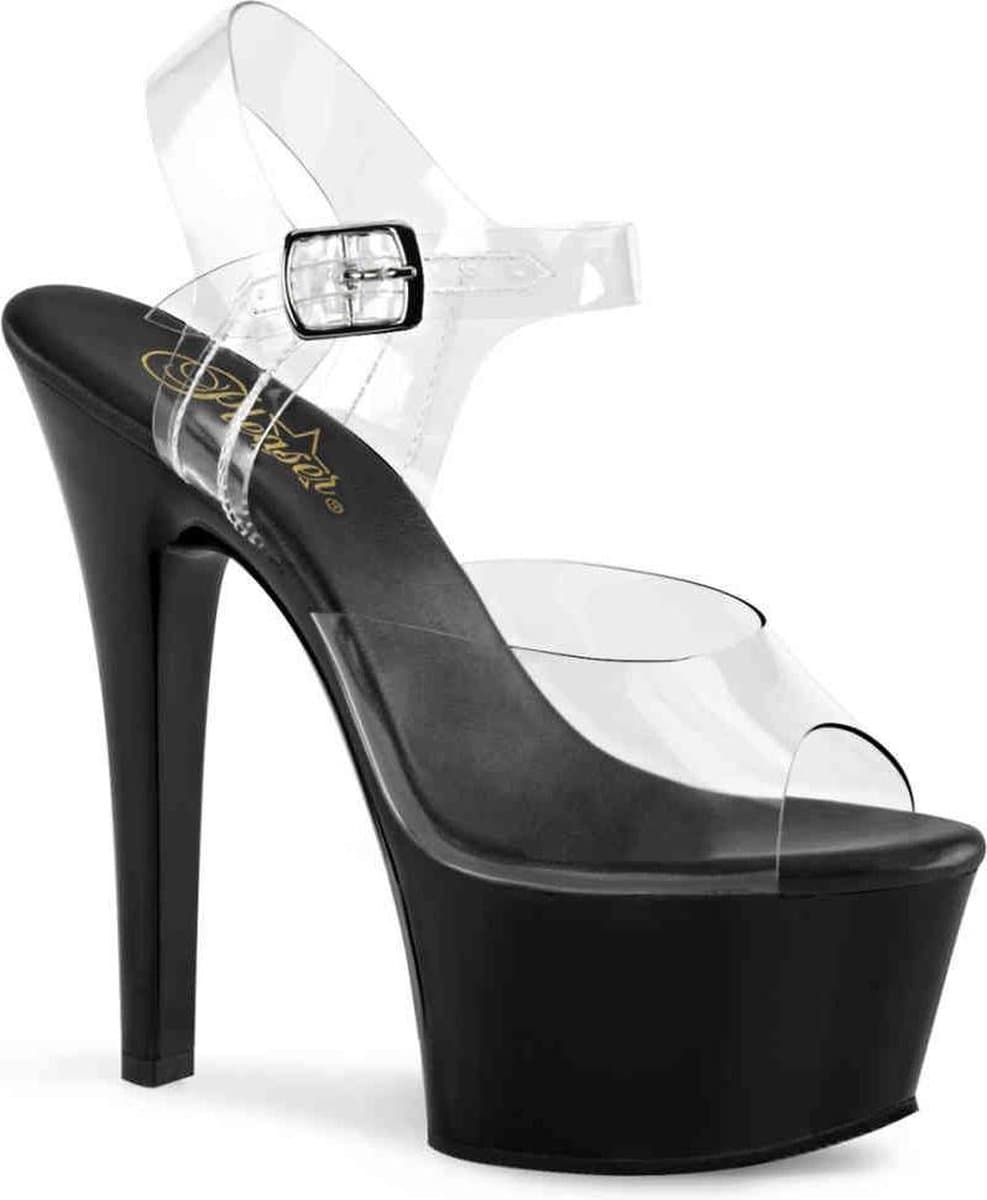 Pleaser - ASPIRE608 Sandaal met enkelband, Paaldans schoenen - Paaldans schoenen - 41 Shoes - Zwart/Transparant — afbeelding 1