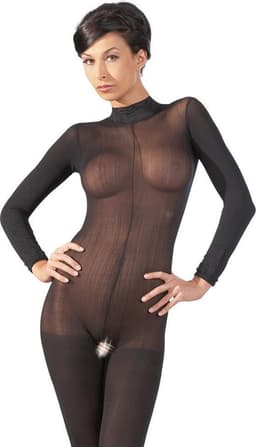 Mandy Mystery Lingerie –  Catsuit met Open Rug en Kruis met Kant Afgewerkt Kraag – Maat M/L - Zwart — thumbnail 7