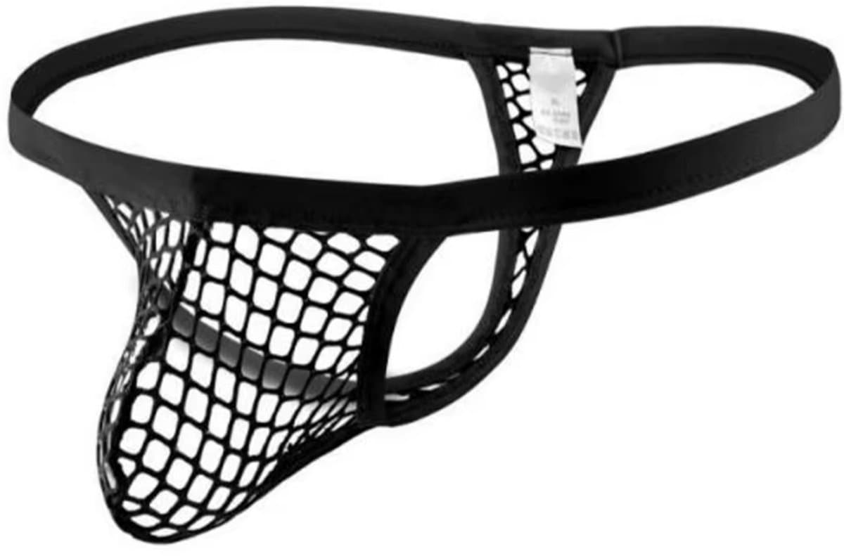 Heren Fishnet String – Transparant Zwart – Sexy Ondergoed voor Mannen – Verleidelijke Lingerie - Doorzichtig - Maat L — afbeelding 1