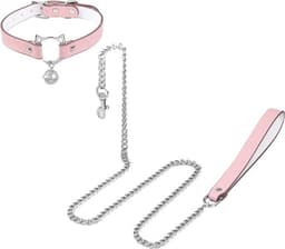 Nooitmeersaai - Halsband met katten gesp en bel - PU leer - Roze - incl. aanlijnketting — thumbnail 2