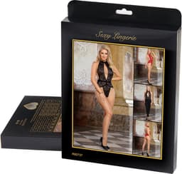 Sexy Lingerie - Erotische Zwarte Glamour Halter body van Kant met open rug - Sexy Teddy - Kanten Body - Open Cups - Erotiek - Valentijnsdag - kleur Zwart - Plus Size - Maat XS-S — thumbnail 7