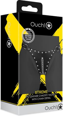 PU Leather Chastity Thong with Chain Detail - Black — thumbnail 8