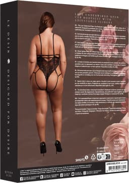 Lace Underwired Open Cup Bodysuit with Adjustable Sliders - Plus Size - Black — thumbnail 2