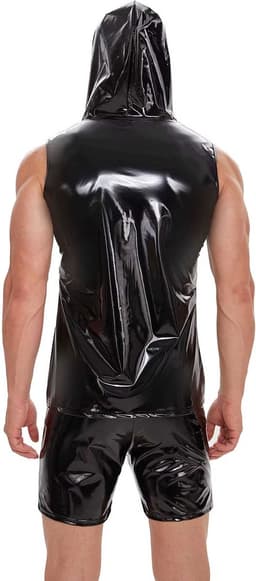 PU Lederen tanktop met capuchon - Ritssluiting - Latex wetlook vest - Mouwloos - Shirt - Heren — thumbnail 4