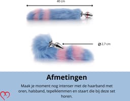 TipsToys Buttplug 4 Delige set - Staart Haarband met Oren Halsband Tepelklemmen - SexToy voor Koppels - Foxtail Blauw/Roze — thumbnail 5