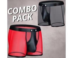 LekkerStout 2-Pack BDSM Boxershorts - Open Kruis - Zwart/Rood - Sexy Herenlingerie | M | LS266
