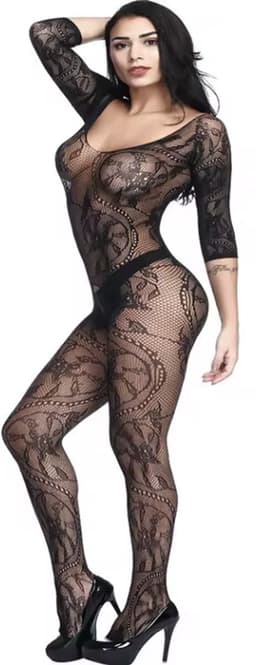 CHPN - Sexy bodysuit van kant - Kanten bodysuit - Sexpakje - Met open kruis - Peek-a-boo lingerie - Sexy Lingerie Set - One Size - Sexy Body - Zwart - Lace — thumbnail 1
