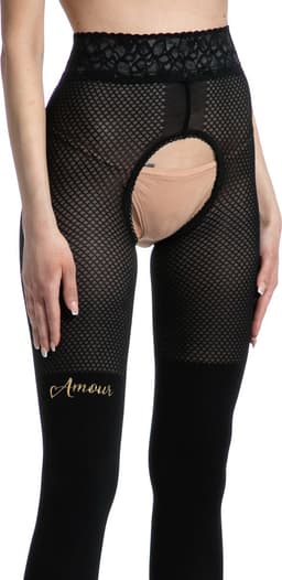 Panty open Kruis - Netpanty - 30/50 denier - Kleur Zwart - Maat: S/M - Model: Catgirl - Merk Amour — thumbnail 1