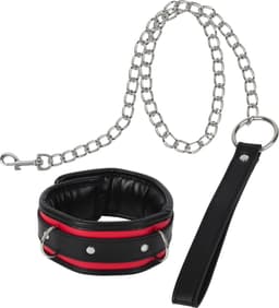 Banoch - Collar & leash Silver - Halsband en Riem - Zwart / Rood met zilver — thumbnail 6