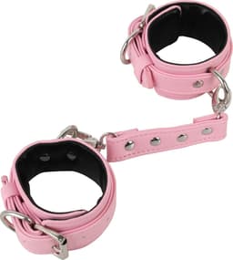 Banoch | verstelbare bondage handboeien van pu leer | roze / zwart | bdsm — thumbnail 7