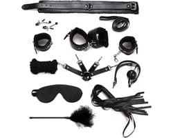 LOUZIR Bondageset | BDSM set | Bondage set | BDSM Toy set 10 delig | Luxe Sex Speeltjes Kit Met Tepelklemmen, halsband, handboeien, enkelboeien, bondage touw, masker en zweep & gag ball, bondageset ZWART