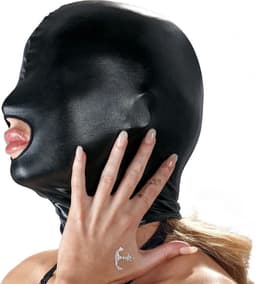 Bad Kitty – Bondage Masker met Mond Opening en Hoogglanzend Wet Look – Zwart — thumbnail 4