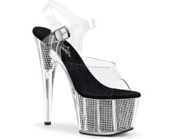 Pleaser - ADORE-708SRS Sandaal met enkelband, Paaldans schoenen - Paaldans schoenen - 37 Shoes - Zilverkleurig/Transparant