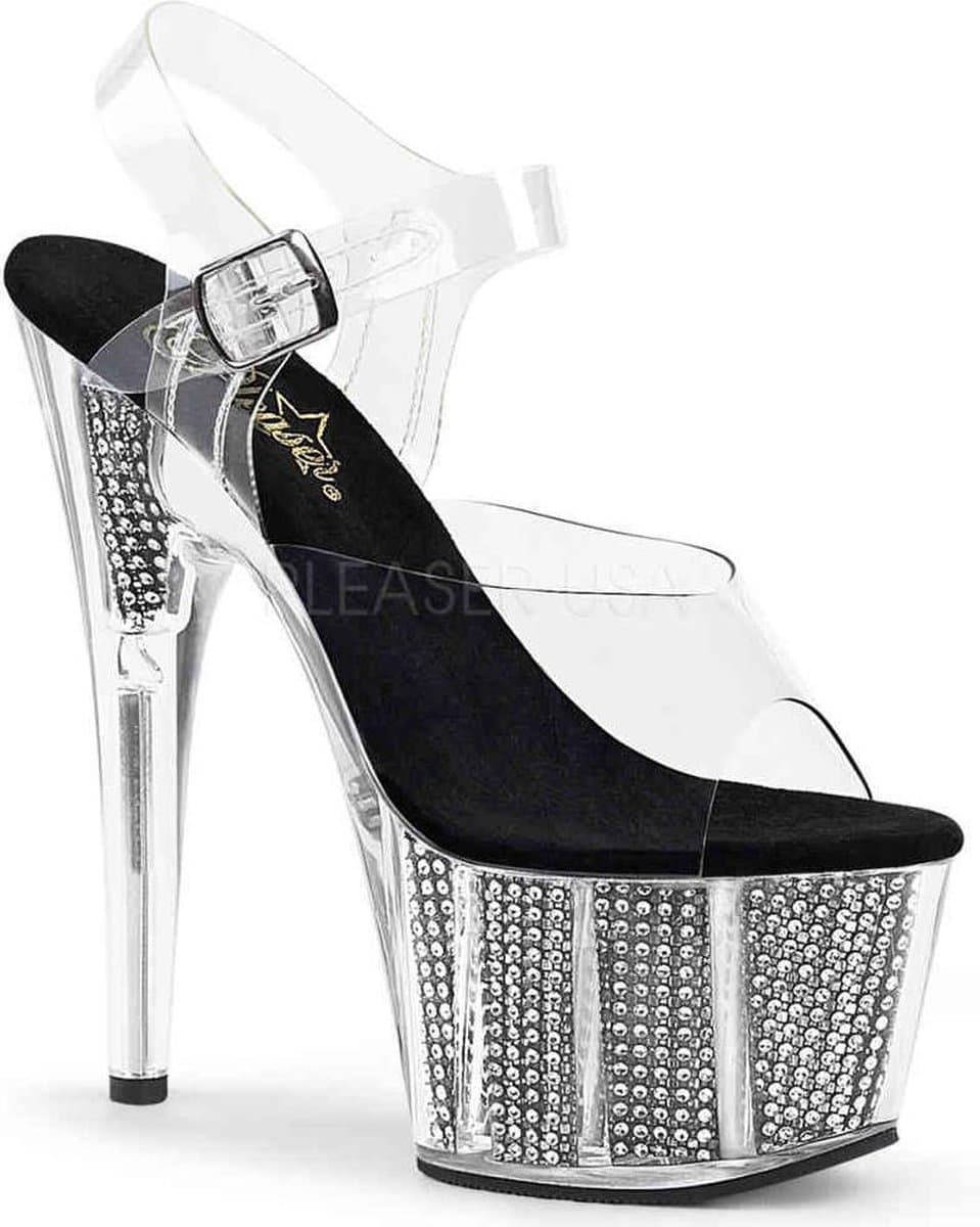 Pleaser - ADORE-708SRS Sandaal met enkelband, Paaldans schoenen - Paaldans schoenen - 37 Shoes - Zilverkleurig/Transparant — afbeelding 1