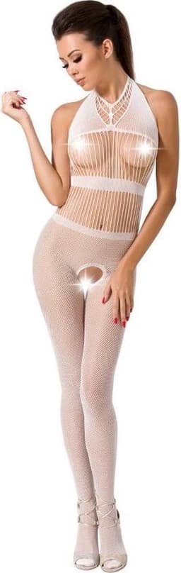 Passion Woman Bs048 - Erotische Bodystocking - Doorzichtige Stof aan Borsten - Open Kruis - One Size - Wit — thumbnail 1