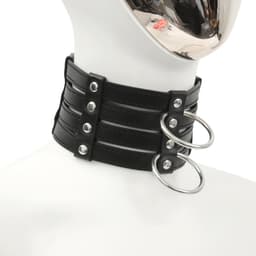 Banoch - Collar & Leash Flamboyante Black - zwarte pu leren halsband met riem - bdsm — thumbnail 3