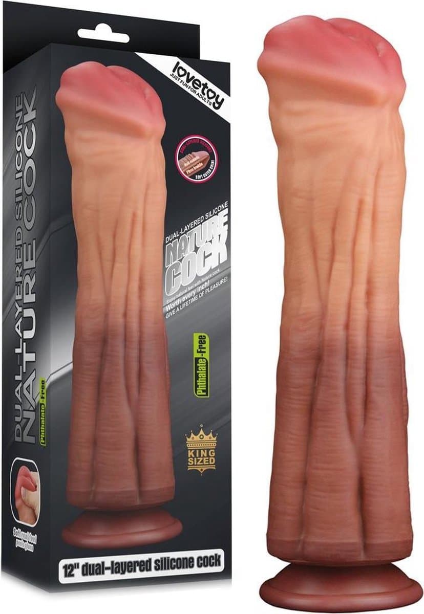 Lovetoy - XXL Dildo - Dual layered Platinum Silicone Cock - 30 cm lang en modder vet — afbeelding 1