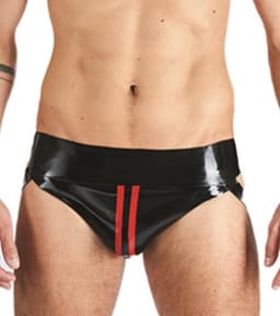 Mister B Rubber Jock Strap Zwart met rode streep - medium — thumbnail 1