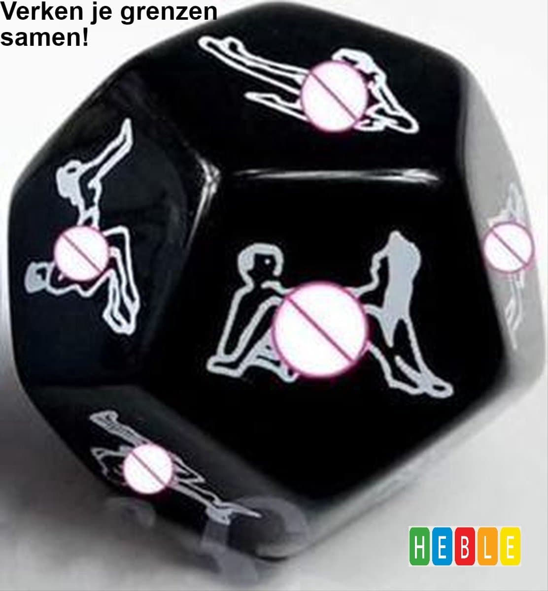 *** Deluxe Erotische Dobbelsteen - 12 Standjes, Zwart Plastic - Kamasutra - Sexy - van Heble® *** — afbeelding 1