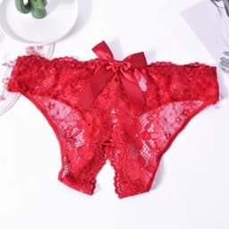 Sexy Slip met Kant - Open Kruis - Rood Kant - Erotisch Design met Bloemen en Strik - One Size String - Dames Onderbroek - Lingerie / Ondergoed — thumbnail 1