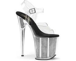 Pleaser - FLAMINGO808SRS Sandaal met enkelband, Paaldans schoenen - Paaldans schoenen - 42 Shoes - Zilverkleurig/Transparant