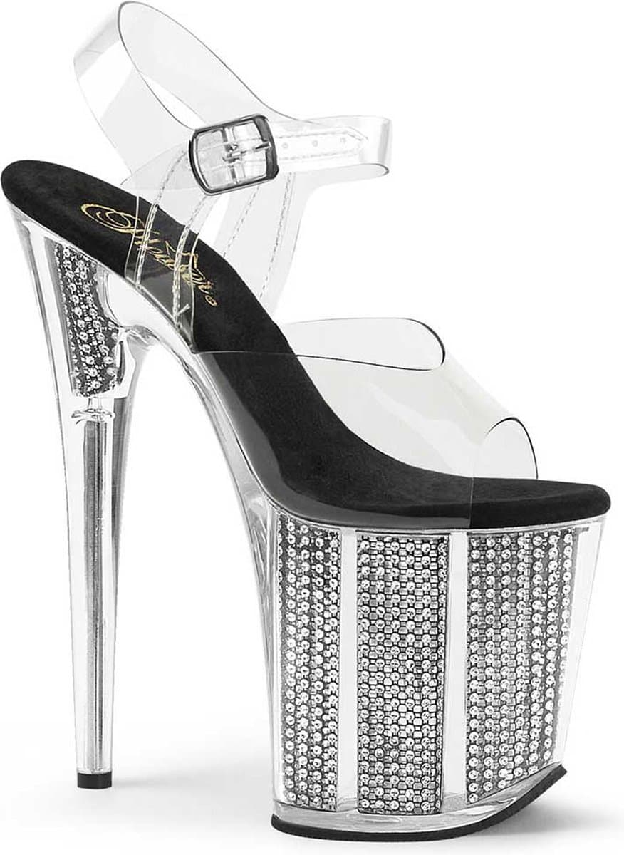 Pleaser - FLAMINGO808SRS Sandaal met enkelband, Paaldans schoenen - Paaldans schoenen - 42 Shoes - Zilverkleurig/Transparant — afbeelding 1