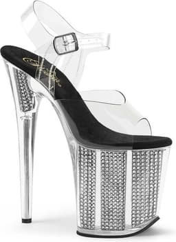 Pleaser - FLAMINGO808SRS Sandaal met enkelband, Paaldans schoenen - Paaldans schoenen - 42 Shoes - Zilverkleurig/Transparant — thumbnail 1