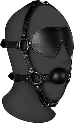 Blindfolded Head Harness met Solid Ball Gag - Zwart — thumbnail 1