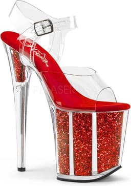 Pleaser - FLAMINGO-808G Sandaal met enkelband, Paaldans schoenen - Paaldans schoenen - 37 Shoes - Rood/Transparant — thumbnail 1