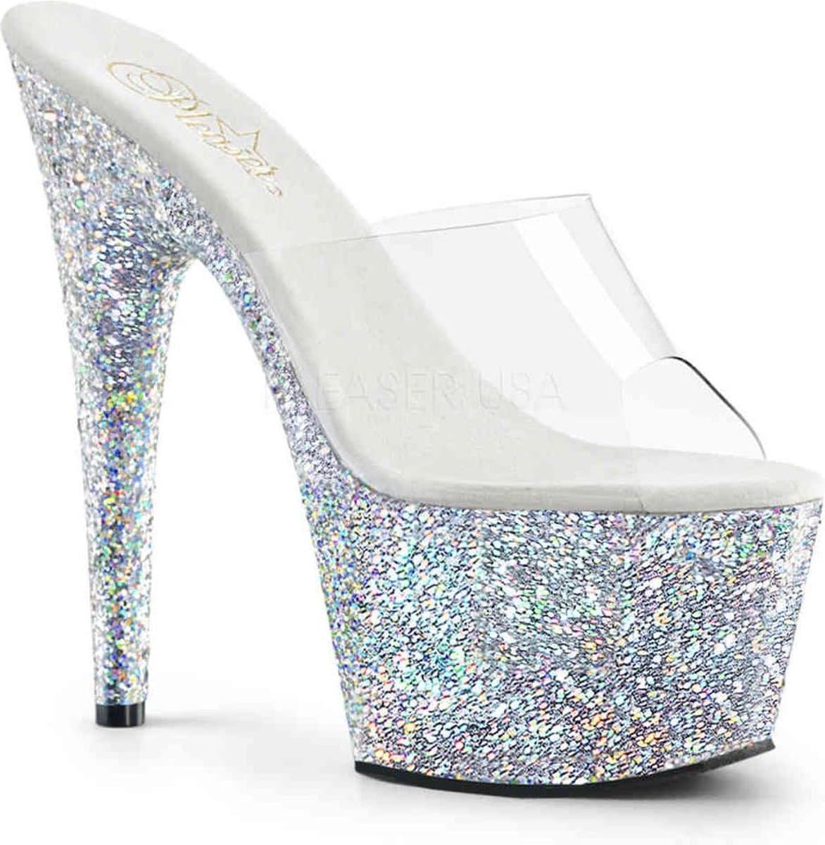 Pleaser - ADORE-701LG Muiltjes - Paaldans schoenen - 42 Shoes - Transparant/Zilverkleurig — afbeelding 1
