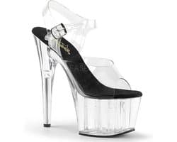 Pleaser - ADORE-708 Sandaal met enkelband, Paaldans schoenen - Paaldans schoenen - 38 Shoes - Transparant/Zwart