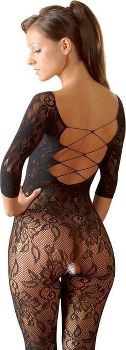 Mandy Mysterie Lingerie – Erotische Catsuit met Bloemen Motief en Vetersluiting voor Perfecte Verleiding – One Size – Zwart — thumbnail 6