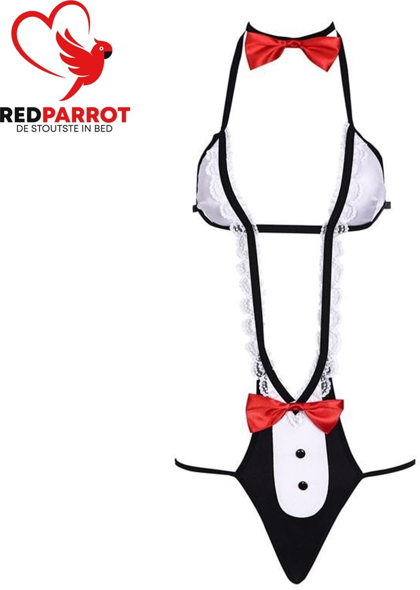 Sexy Lingerie Body Dames – Tuxedo Stijl Met Strikjes – Open Rug Outfit — afbeelding 1