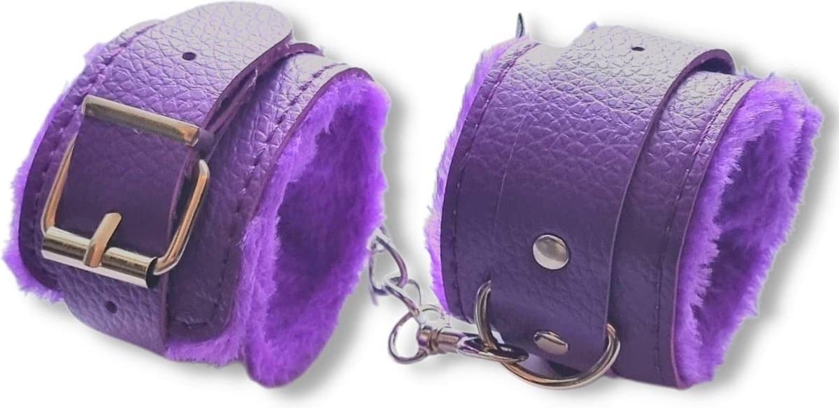 JT Products Bondage Handboeien Paars Erotiek Set voor BDSM - Seksspeeltjes Set Voor Koppel - Lederen Handboeien & Metalen Ketting - Sex Toys Kado - Seks Cadeau Hem & Haar - Kinky Cadeautjes Volwassenen - Erotisch Verjaardag Cadeautje Mannen & Vrouw — afbeelding 1